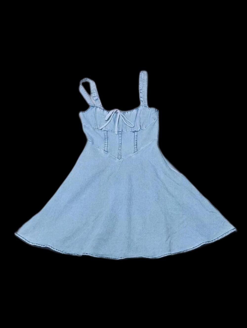 Mika And Gala Lilywhyt Milkmaid Drop Waist Sweetheart Neckline Denim Mini Dress